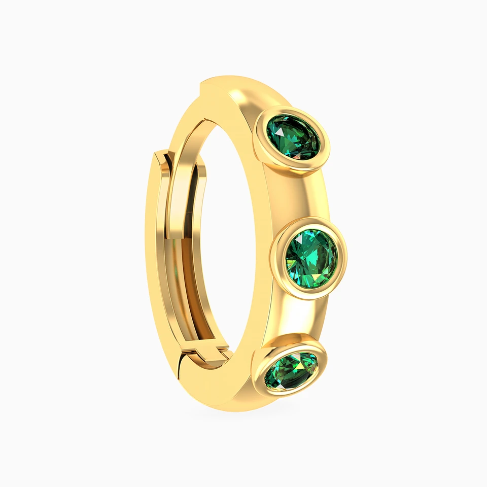 Round Shaped Green Stones Hoop Earring in 14K Gold - 1 Piece Round Shaped Green Stones Hoop Earring in 14K Gold - 1 Piece