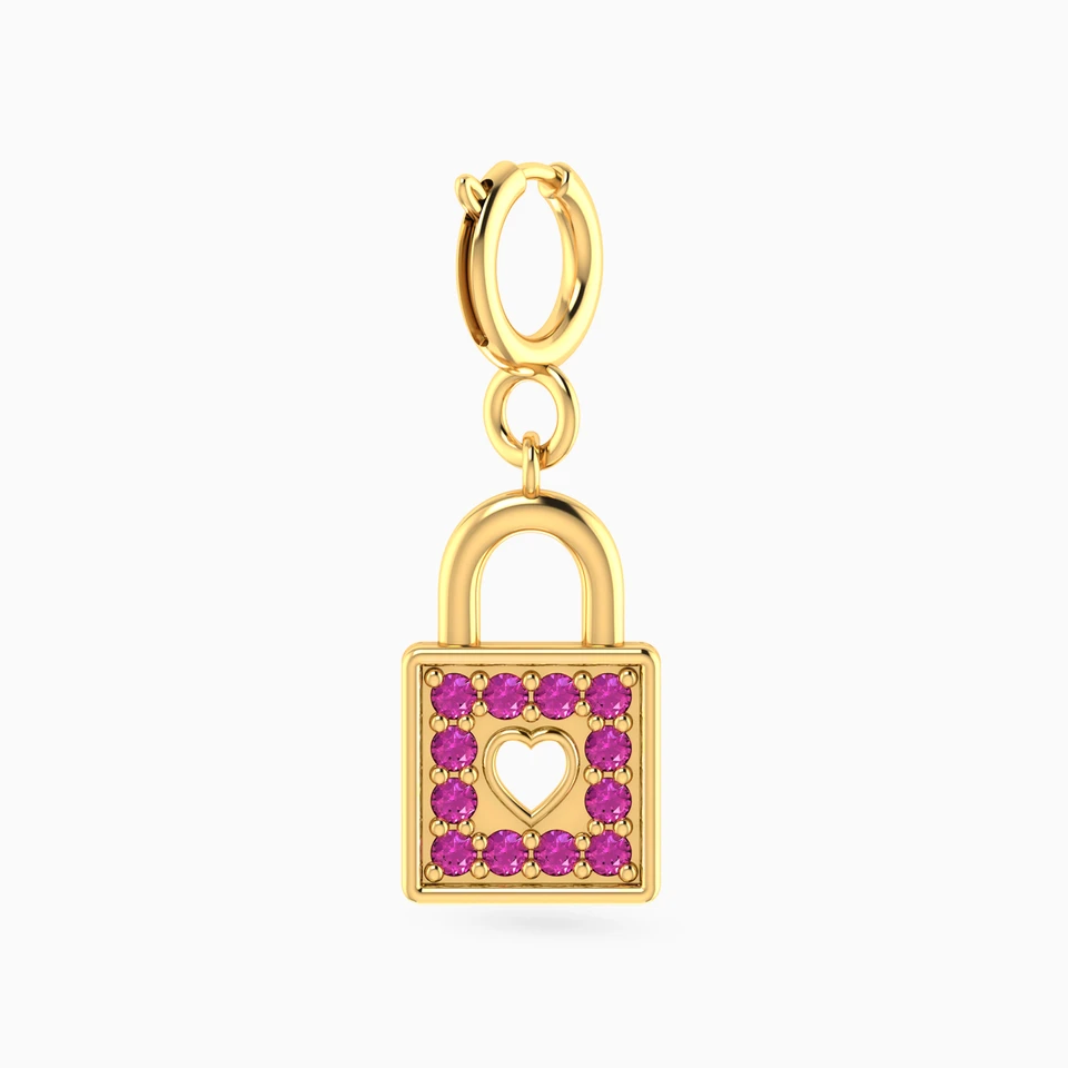 Padlock Shaped Rose Stones Charm in 14K Gold Padlock Shaped Rose Stones Charm in 14K Gold