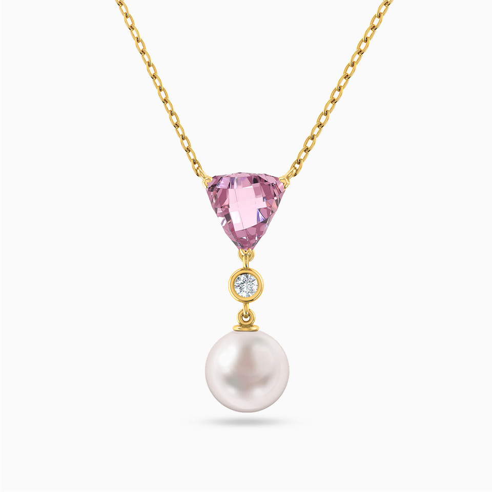 Triangle Pearl & Colored Stones Necklace in 14K Gold Triangle Pearl & Colored Stones Necklace in 14K Gold