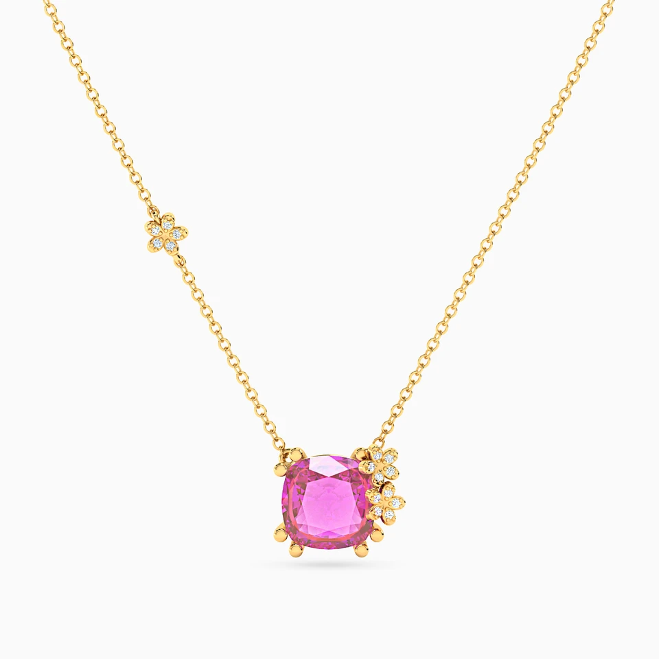 Square Diamond & Rose Stone Necklace in 18K Gold Square Diamond & Rose Stone Necklace in 18K Gold