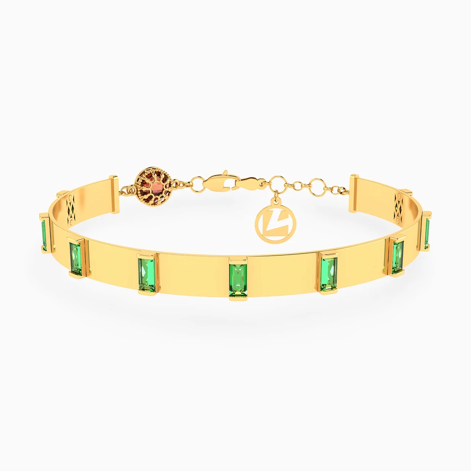 Baguette Green Stones Bangle Bracelet in 18K Gold Baguette Green Stones Bangle Bracelet in 18K Gold