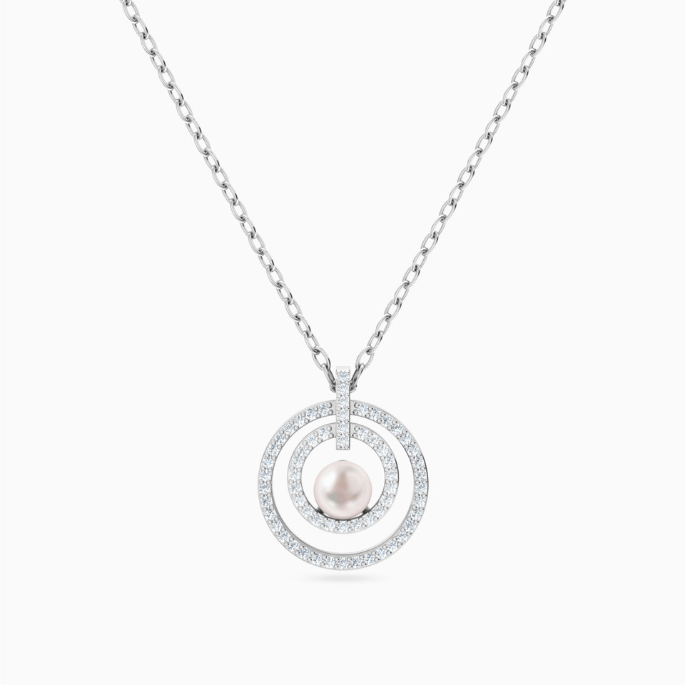 Circular Diamond & Pearl Necklace in 18K Gold Circular Diamond & Pearl Necklace in 18K Gold
