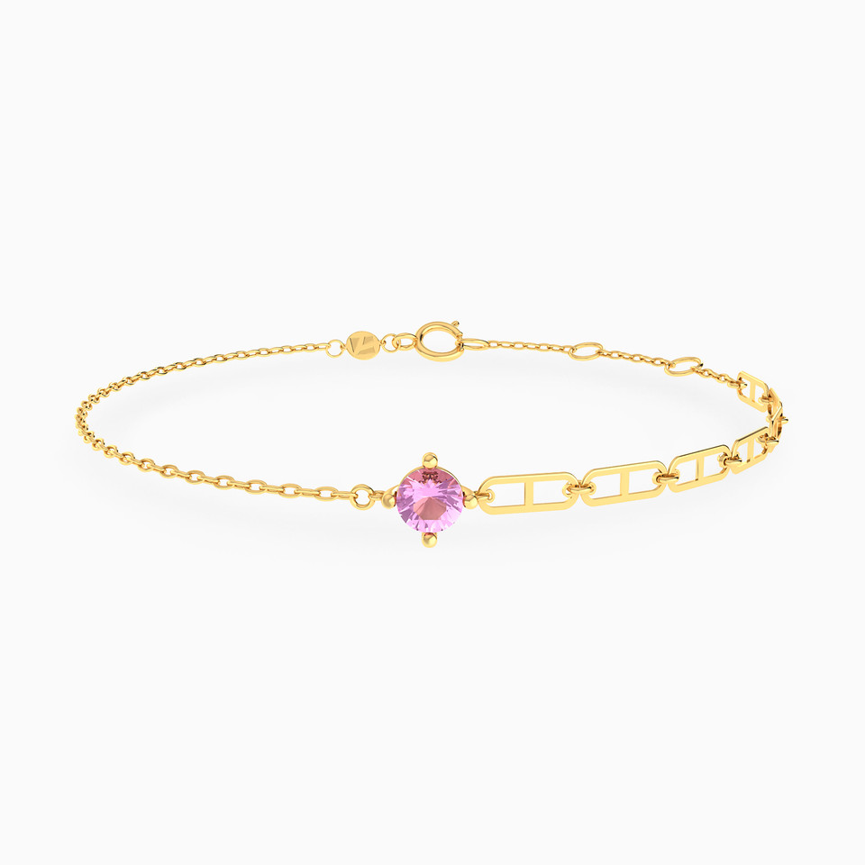 Round Rose Stone Chain Bracelet in 14K Gold Round Rose Stone Chain Bracelet in 14K Gold