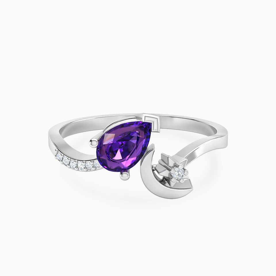 Pear Diamond & Purple Stone Two Headed Ring in 18K Gold - 3 Pear Diamond & Purple Stone Two Headed Ring in 18K Gold - 3