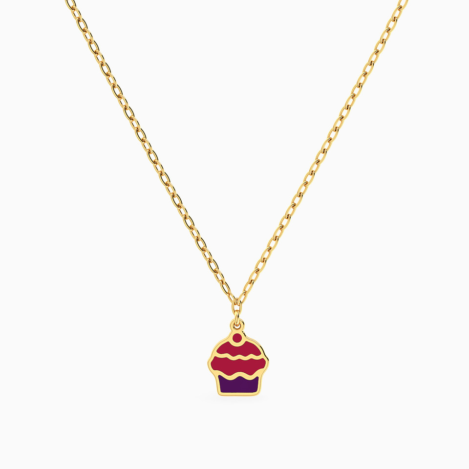 Kids Cupcake Enamel Coated Necklace in 14K Gold Kids Cupcake Enamel Coated Necklace in 14K Gold