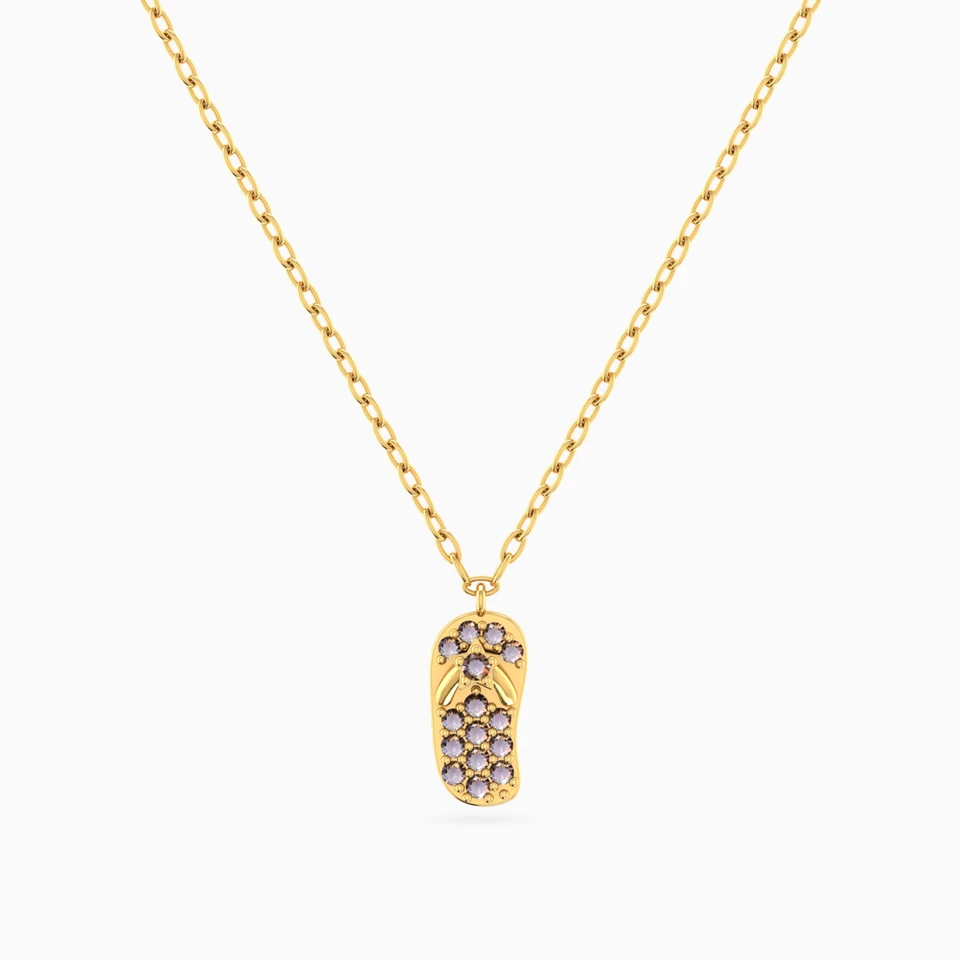 Kids Baby Shoe Purple Stone Necklace in 14K Gold Kids Baby Shoe Purple Stone Necklace in 14K Gold