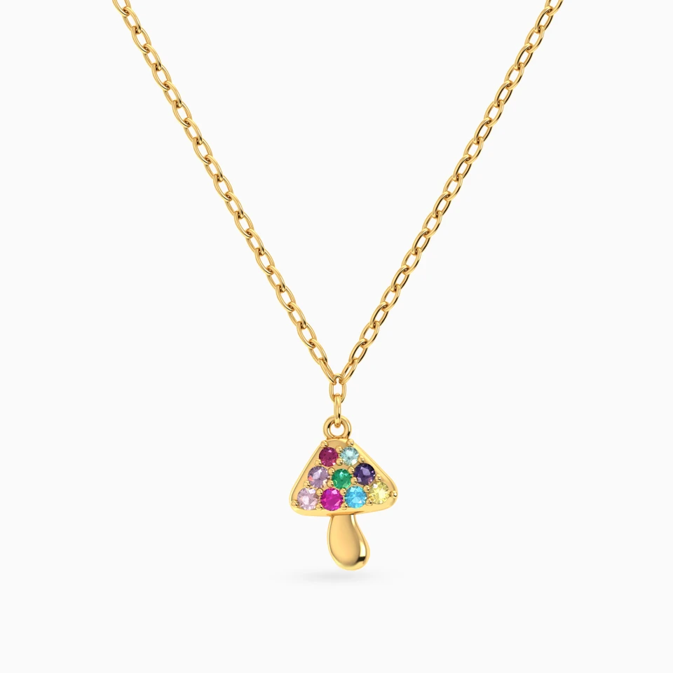 Kids Mushroom Colored Stones Necklace in 14K Gold Kids Mushroom Colored Stones Necklace in 14K Gold