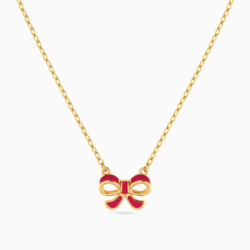Kids Bow Enamel Coated Necklace in 14K Gold Kids Bow Enamel Coated Necklace in 14K Gold