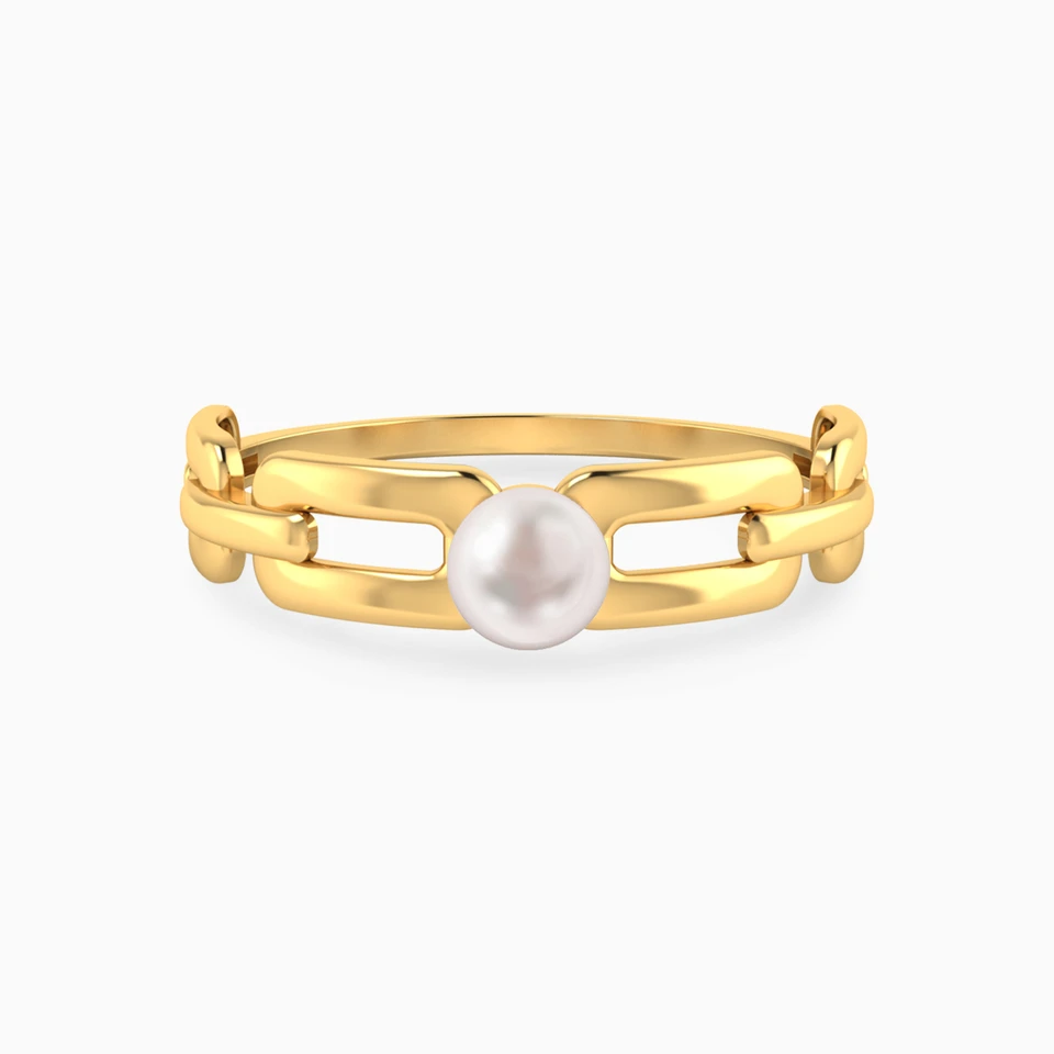 Chain Colored Stones & Pearl Ring in 14K Gold Chain Colored Stones & Pearl Ring in 14K Gold