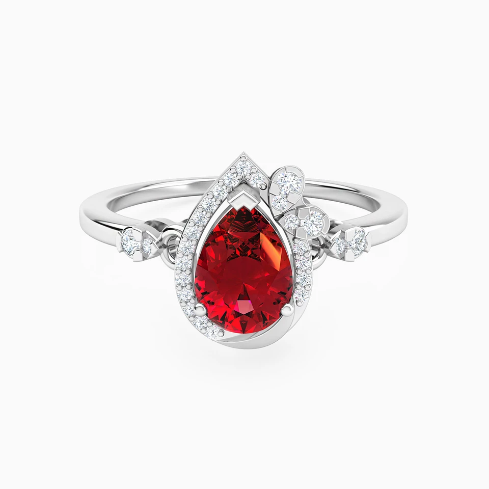 Pear Diamond & Red Stone Ring in 18K Gold Pear Diamond & Red Stone Ring in 18K Gold