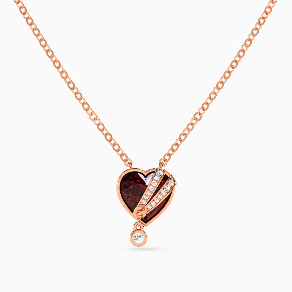 Heart Red Stone & Diamonds Necklace in 18K Gold Heart Red Stone & Diamonds Necklace in 18K Gold
