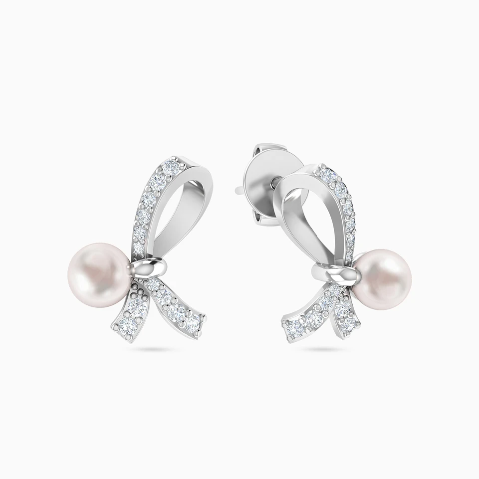 Knot Pearl & Diamond Earrings In 18K Gold Knot Pearl & Diamond Earrings In 18K Gold