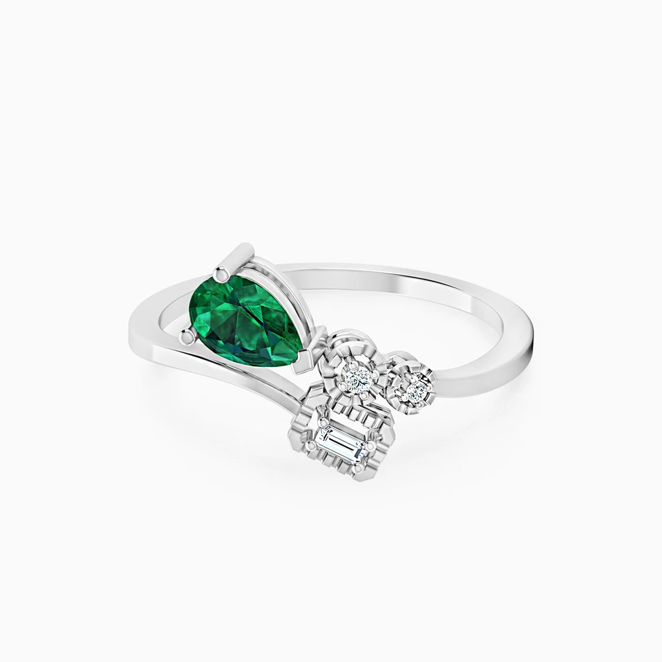 Pear Diamond & Green Stones Ring in 18K Gold Pear Diamond & Green Stones Ring in 18K Gold