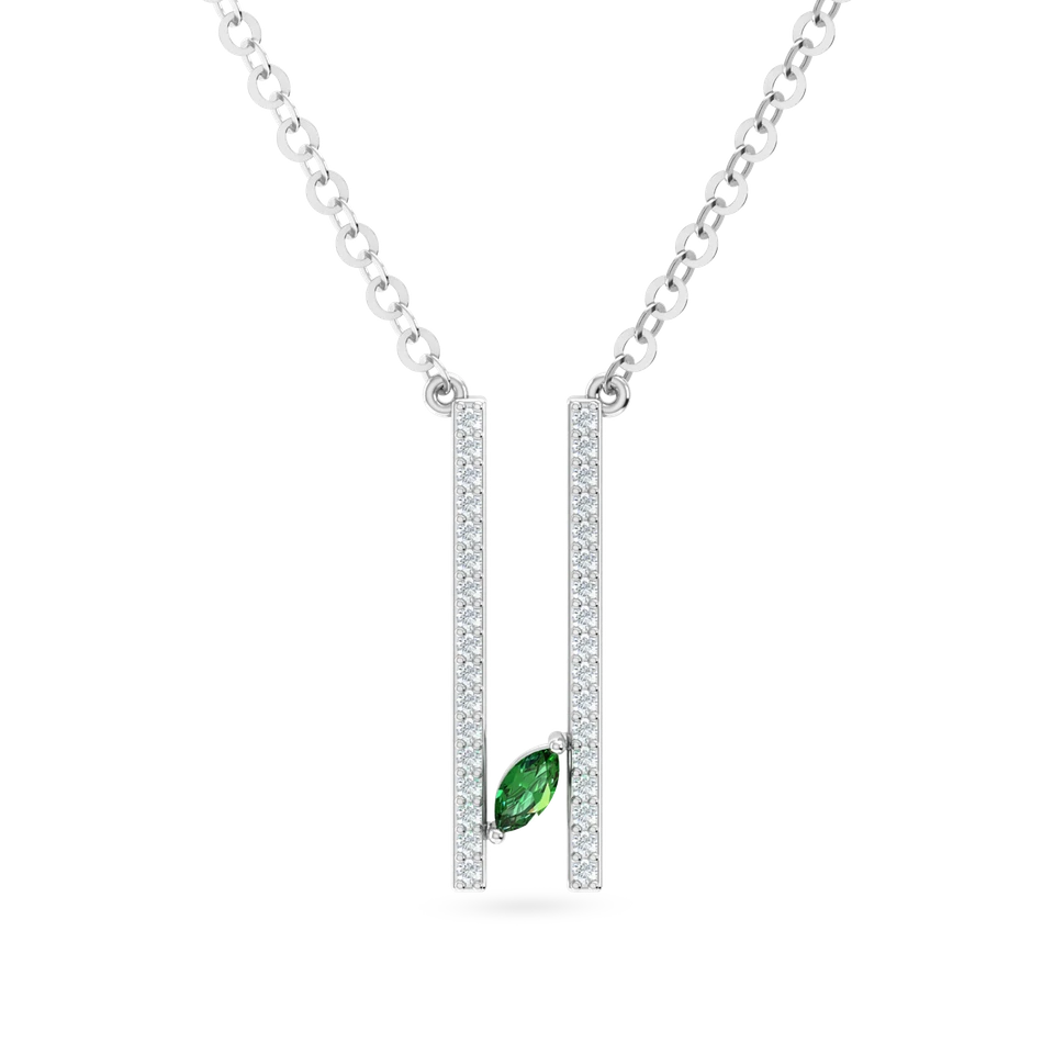 Green Stone & Diamond Necklace In 18K Gold Green Stone & Diamond Necklace In 18K Gold