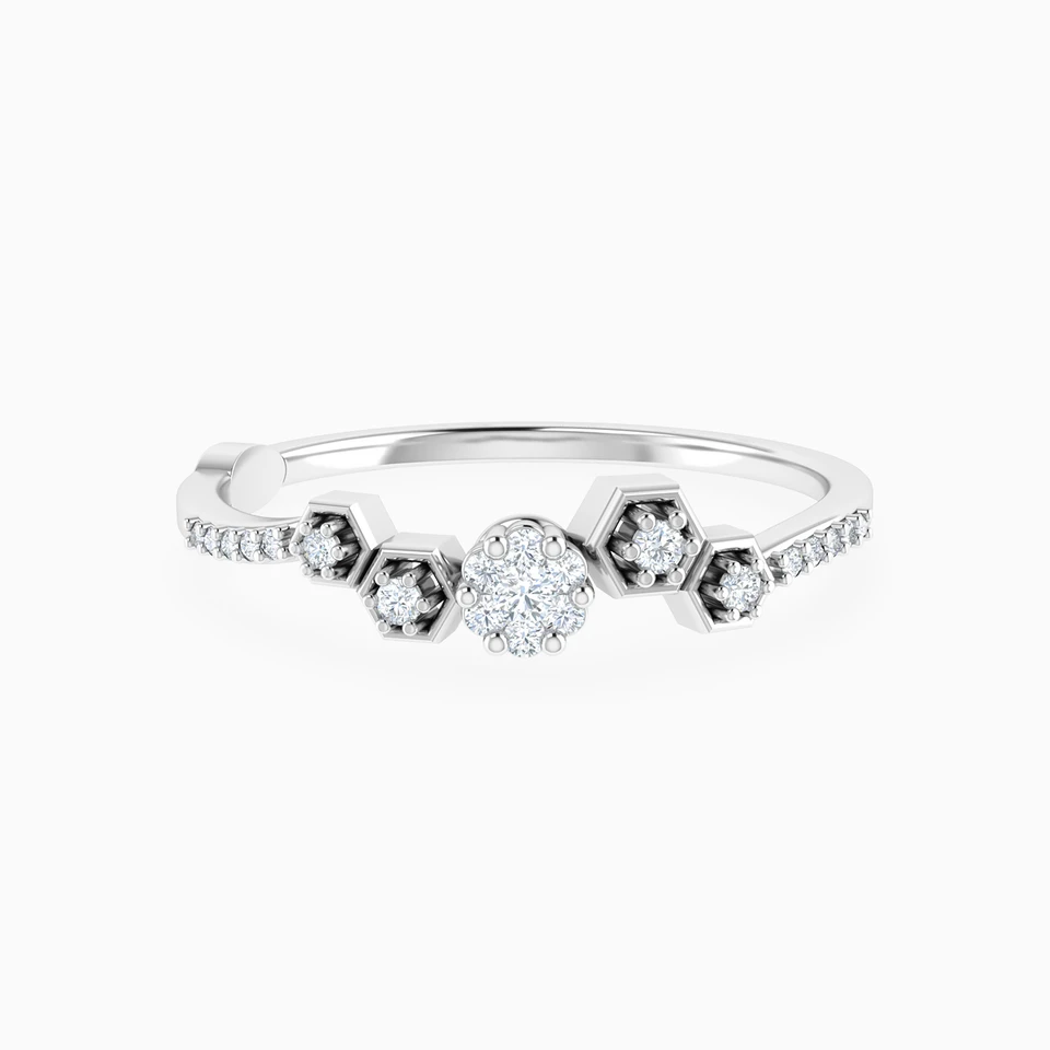 Multi-Hexagonal Shapes Diamond Ring In 18K Gold Multi-Hexagonal Shapes Diamond Ring In 18K Gold