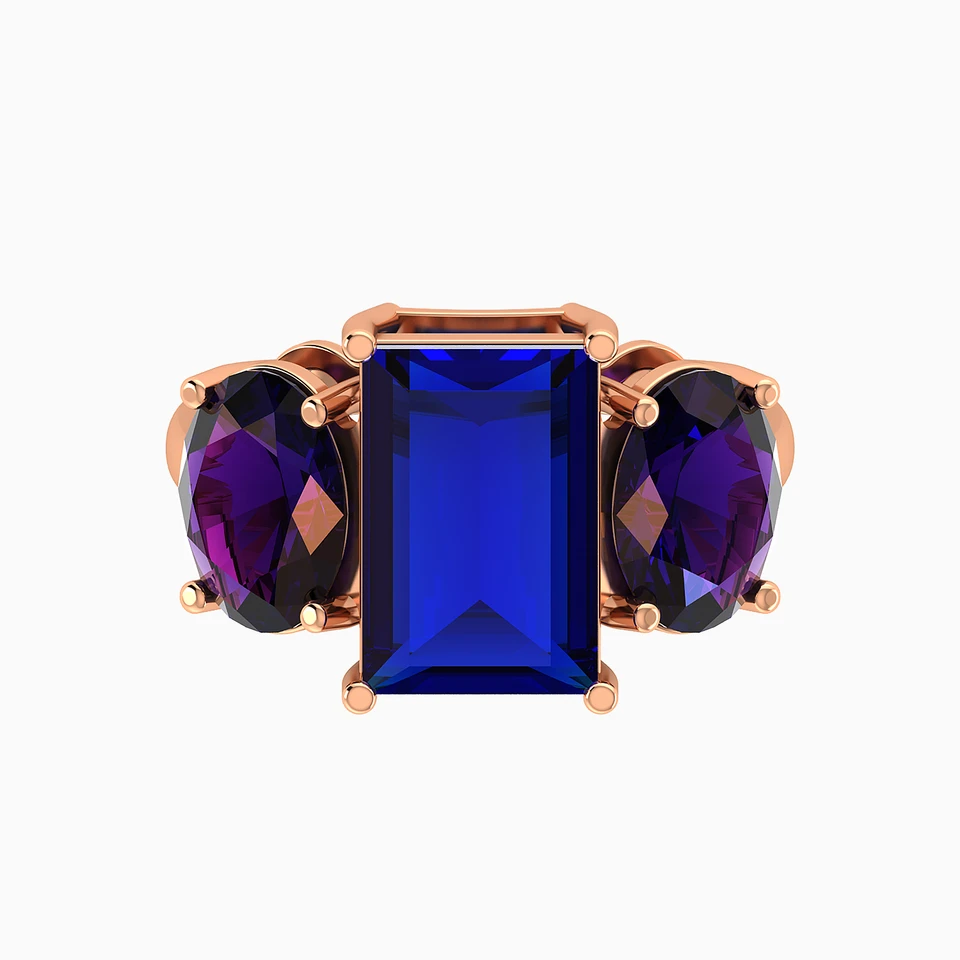 Rectangular Colored Stones Three-Stone Gold Plated Ring Rectangular Colored Stones Three-Stone Gold Plated Ring