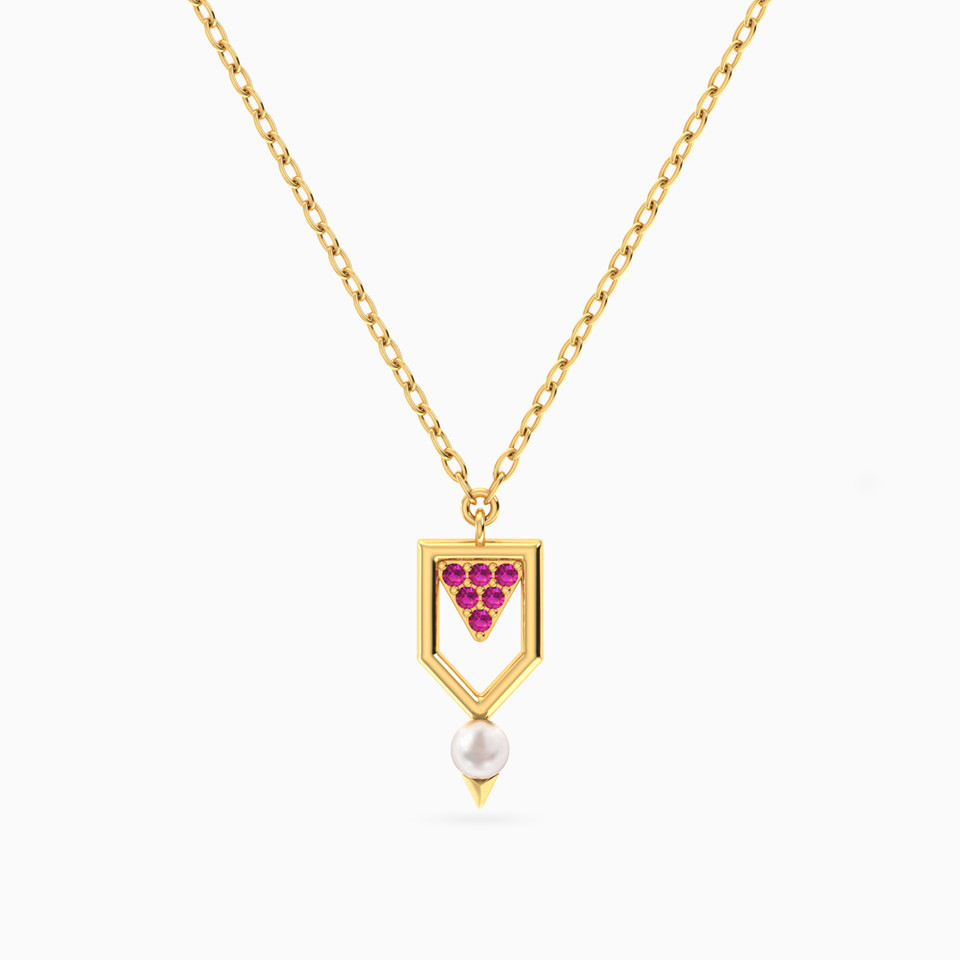 Geometric Frame Colored Stones & Pearl Necklace In 18K Gold Geometric Frame Colored Stones & Pearl Necklace In 18K Gold