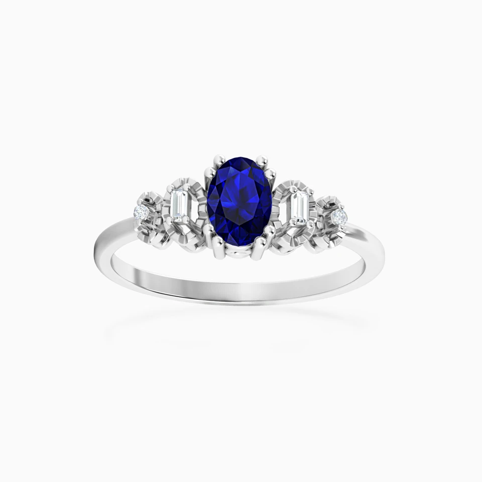 Oval Diamond & Blue Stone Ring in 18K Gold Oval Diamond & Blue Stone Ring in 18K Gold