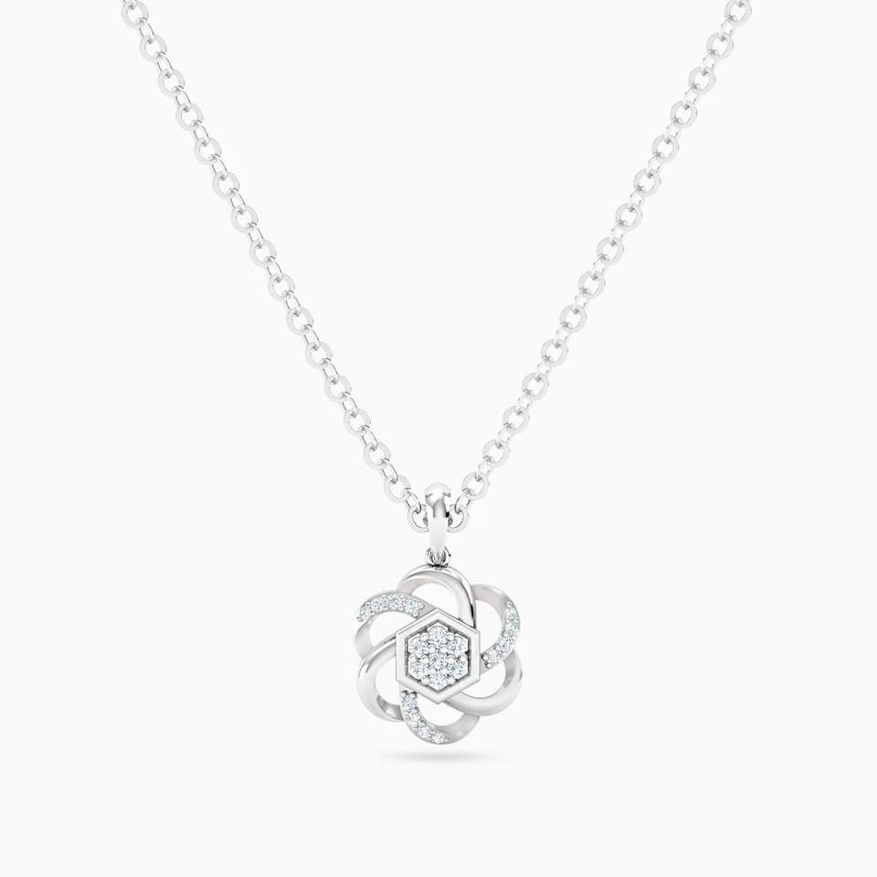 Flower & Hexagon Diamond Necklace in 18K Gold Flower & Hexagon Diamond Necklace in 18K Gold