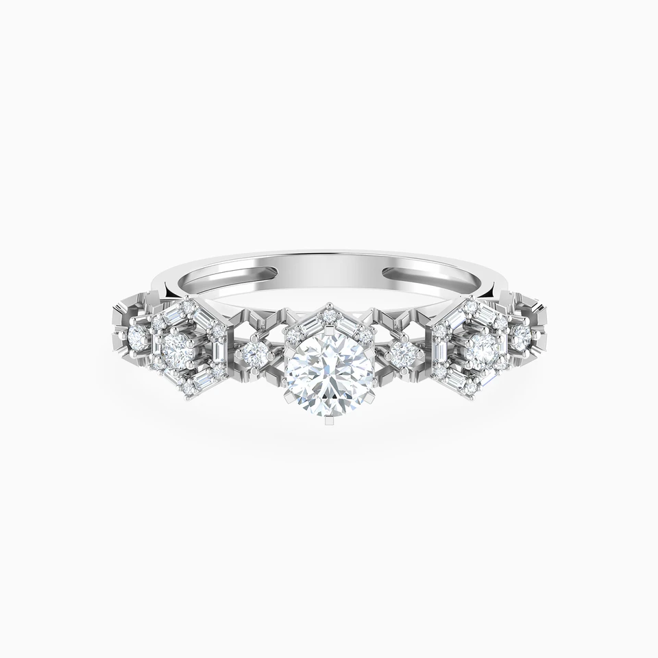 Hexagon Shapes & Stone Setting Diamond Ring in 18K Gold Hexagon Shapes & Stone Setting Diamond Ring in 18K Gold