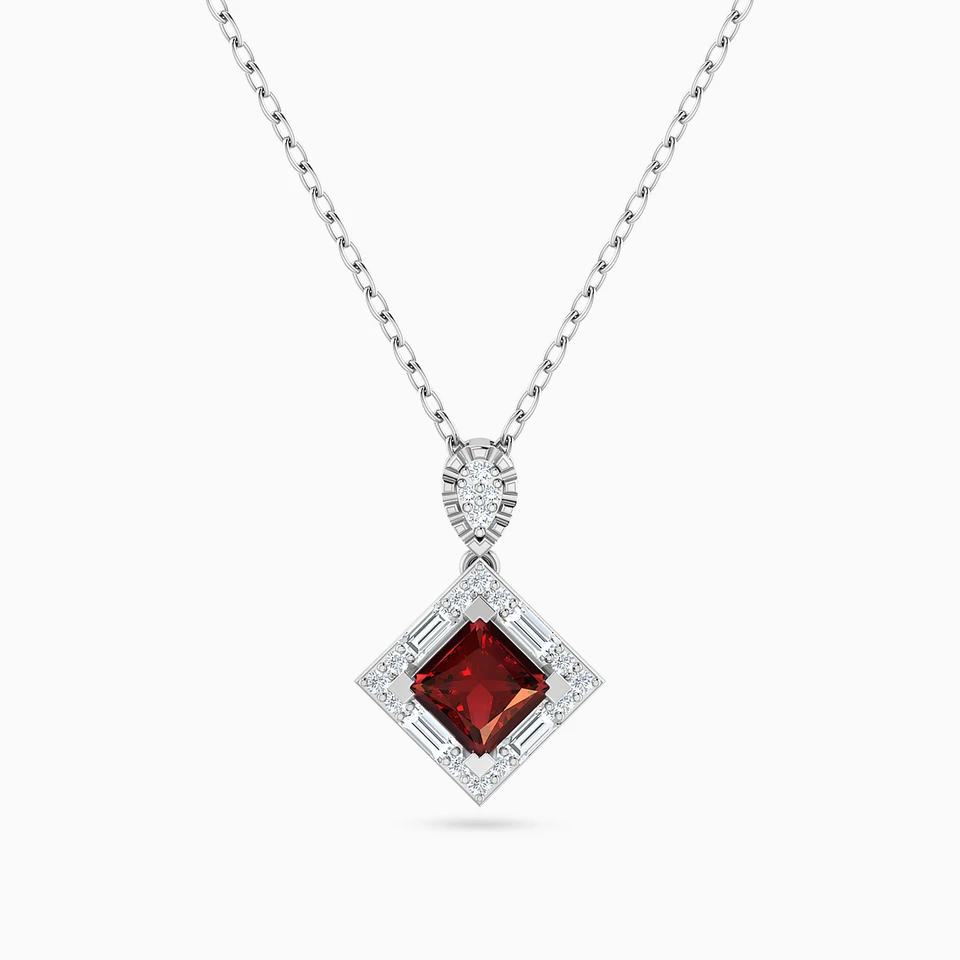 Square Pink Stone Diamond Necklace in 18K Gold Square Pink Stone Diamond Necklace in 18K Gold