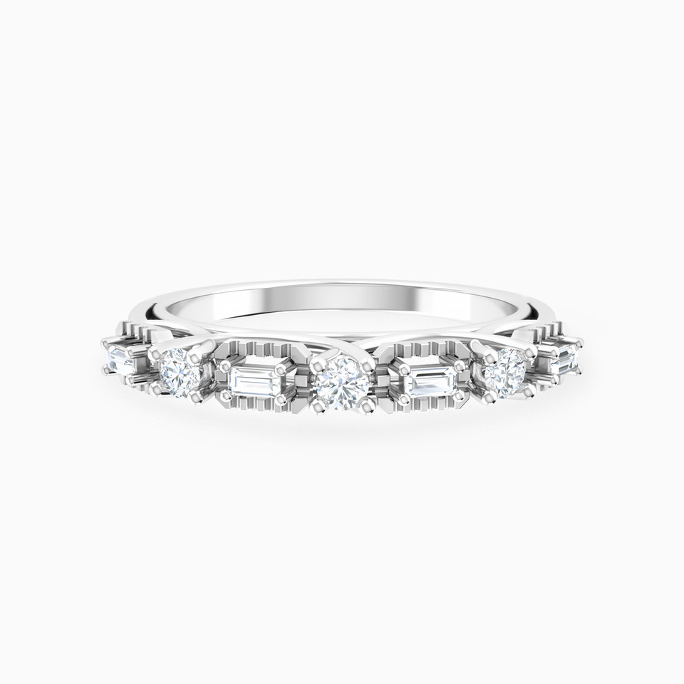 Elevated Band Baguette & Round Diamond Ring in 18K Gold Elevated Band Baguette & Round Diamond Ring in 18K Gold