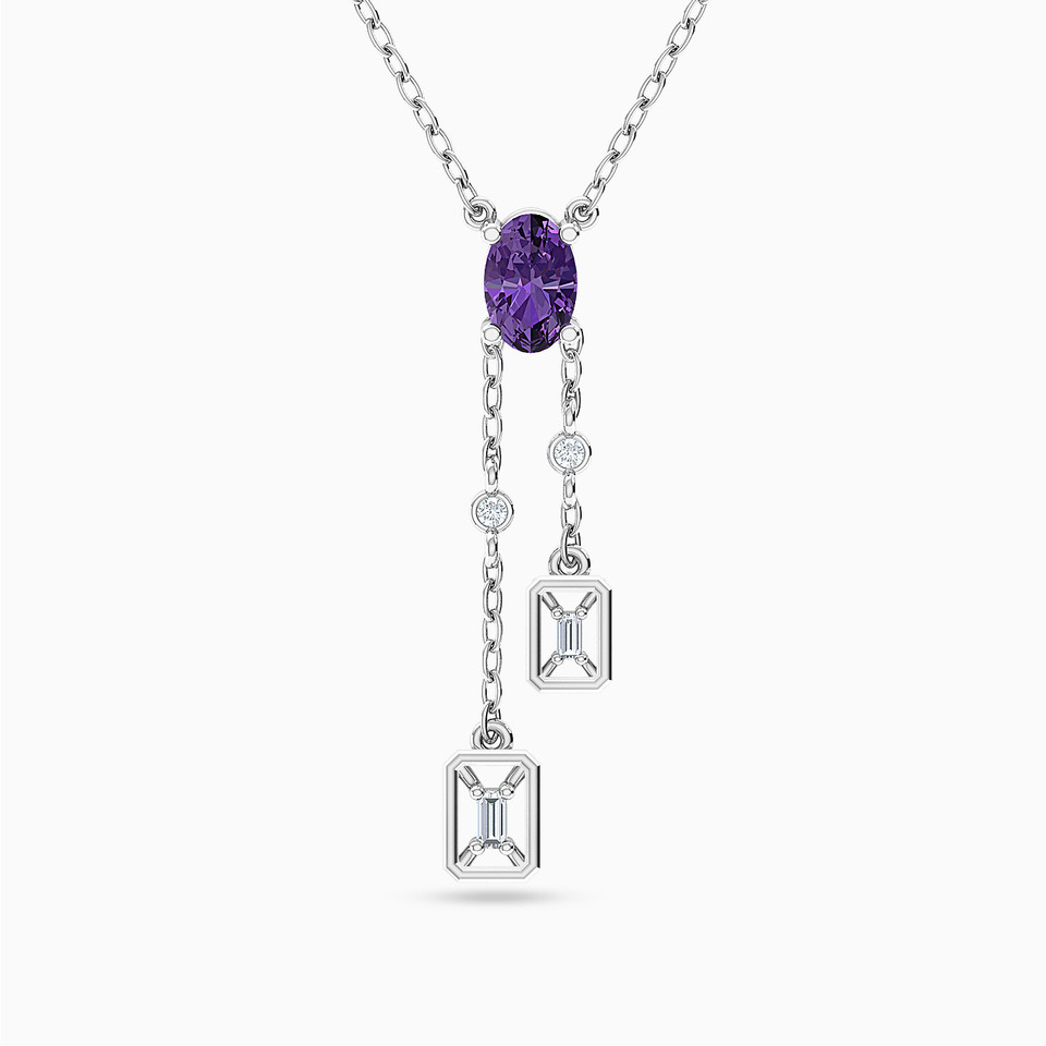 Pear Diamond & Purple Stone Necklace in 18K Gold - 3 Pear Diamond & Purple Stone Necklace in 18K Gold - 3