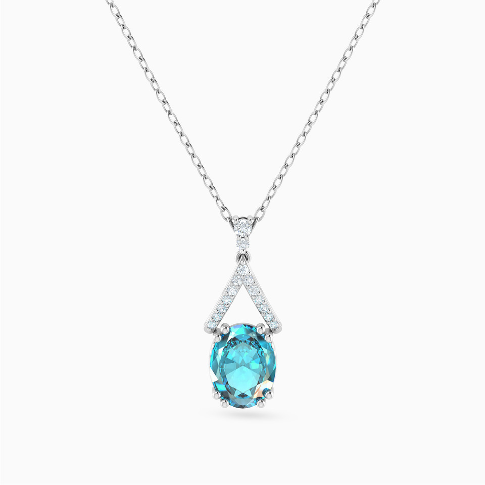 Oval Diamond & Colored Stones Necklace in 18K Gold - 3 Oval Diamond & Colored Stones Necklace in 18K Gold - 3