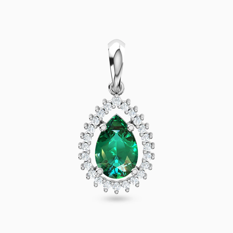 Pear Diamond & Green Stones Pendant in 18K Gold Pear Diamond & Green Stones Pendant in 18K Gold