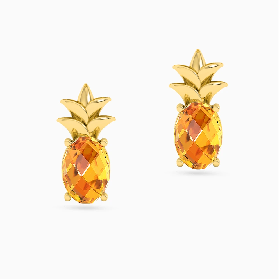 Pineapple Orange Stone Stud Earrings in 14K Gold Pineapple Orange Stone Stud Earrings in 14K Gold