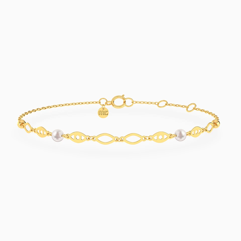 Marquise Links Pearls and Beads Chain Bracelet in 14K Gold Marquise Links Pearls and Beads Chain Bracelet in 14K Gold