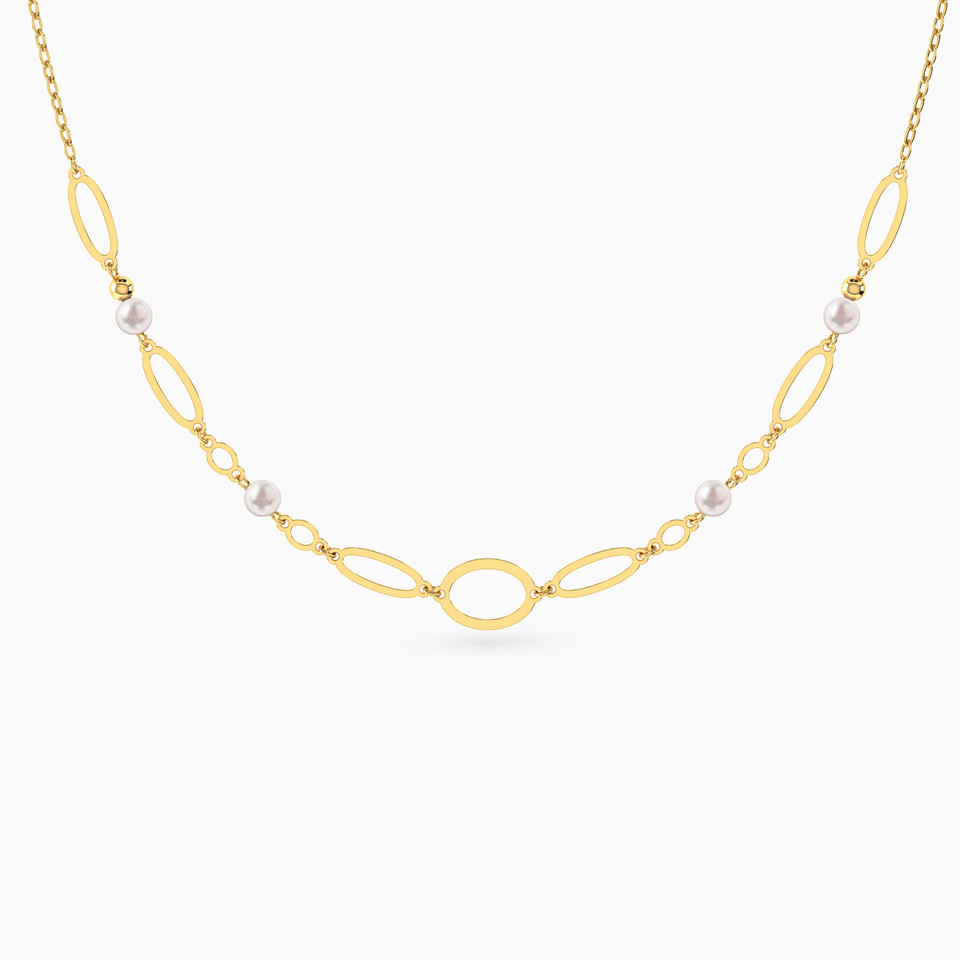 Oval Links Pearls Chain Necklace in 14K Gold Oval Links Pearls Chain Necklace in 14K Gold