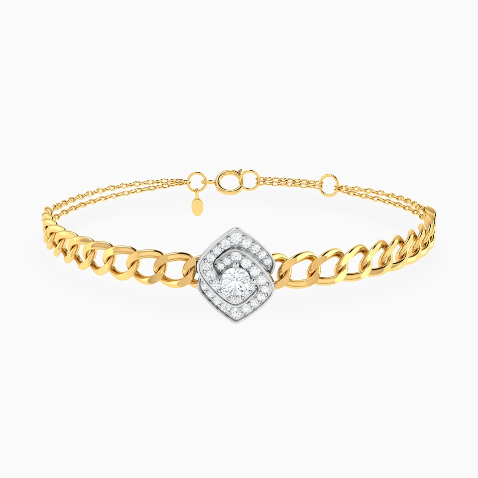 Bold Chain & Interlocked Squares Diamond Chain Bracelet in 18K Gold Bold Chain & Interlocked Squares Diamond Chain Bracelet in 18K Gold