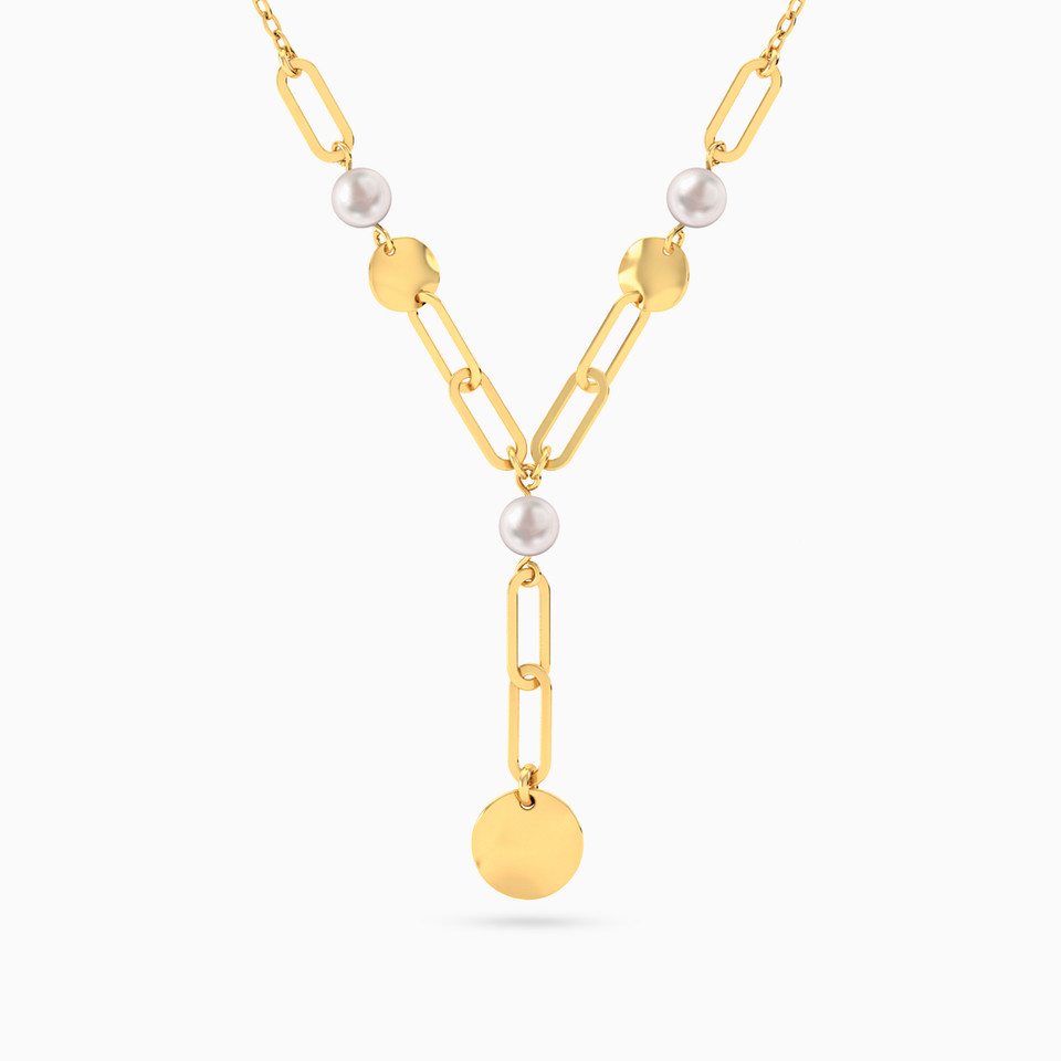 Round Discs Pearl Lariart Necklace in 18K Gold Round Discs Pearl Lariart Necklace in 18K Gold