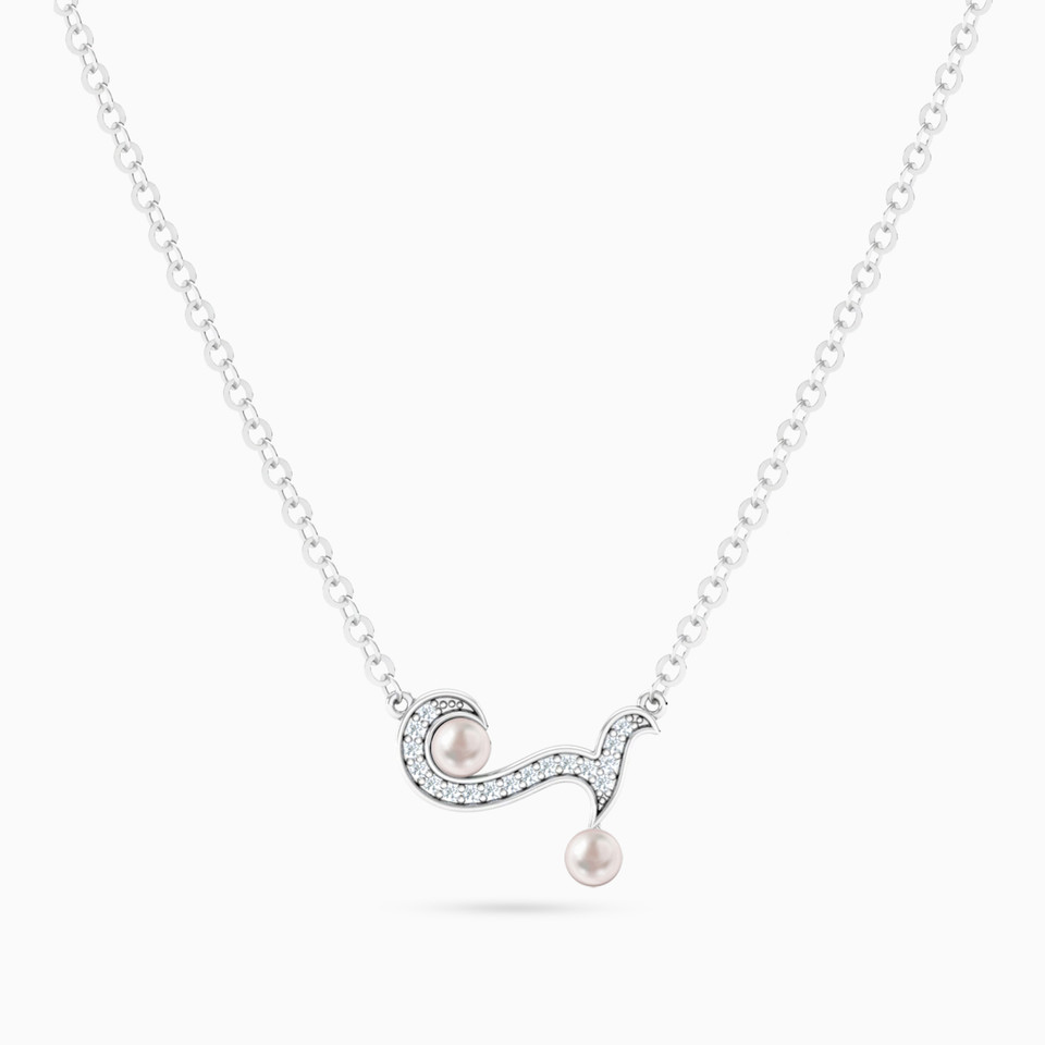 Horizontal Curve Pearl Diamond Necklace in 14K Gold Horizontal Curve Pearl Diamond Necklace in 14K Gold