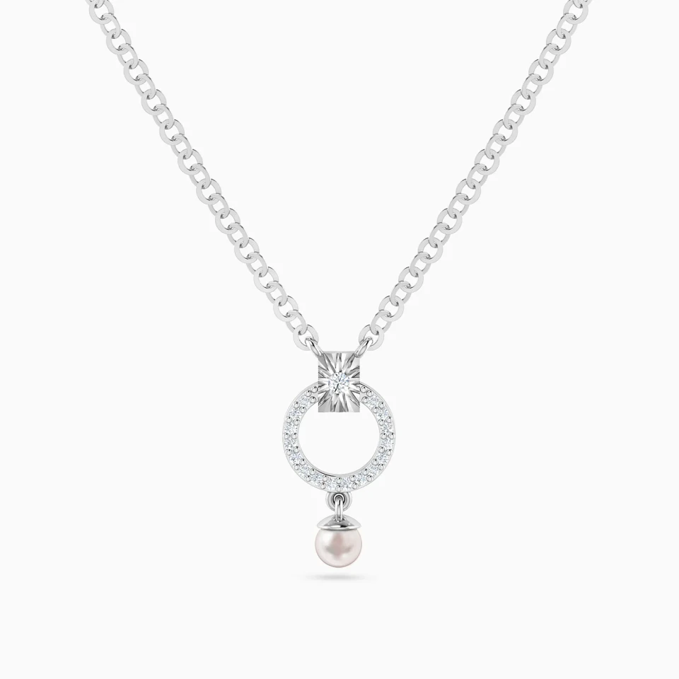 Circular Frame Pearl & Diamond Necklace in 14K Gold Circular Frame Pearl & Diamond Necklace in 14K Gold