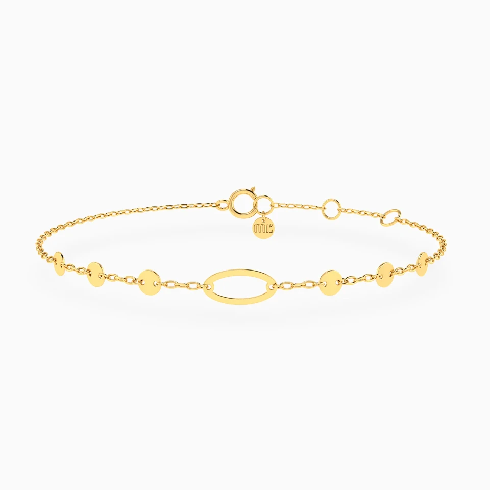 Oval Link & Round Discs Chain Bracelet in 9K Gold | L'azurde Egypt