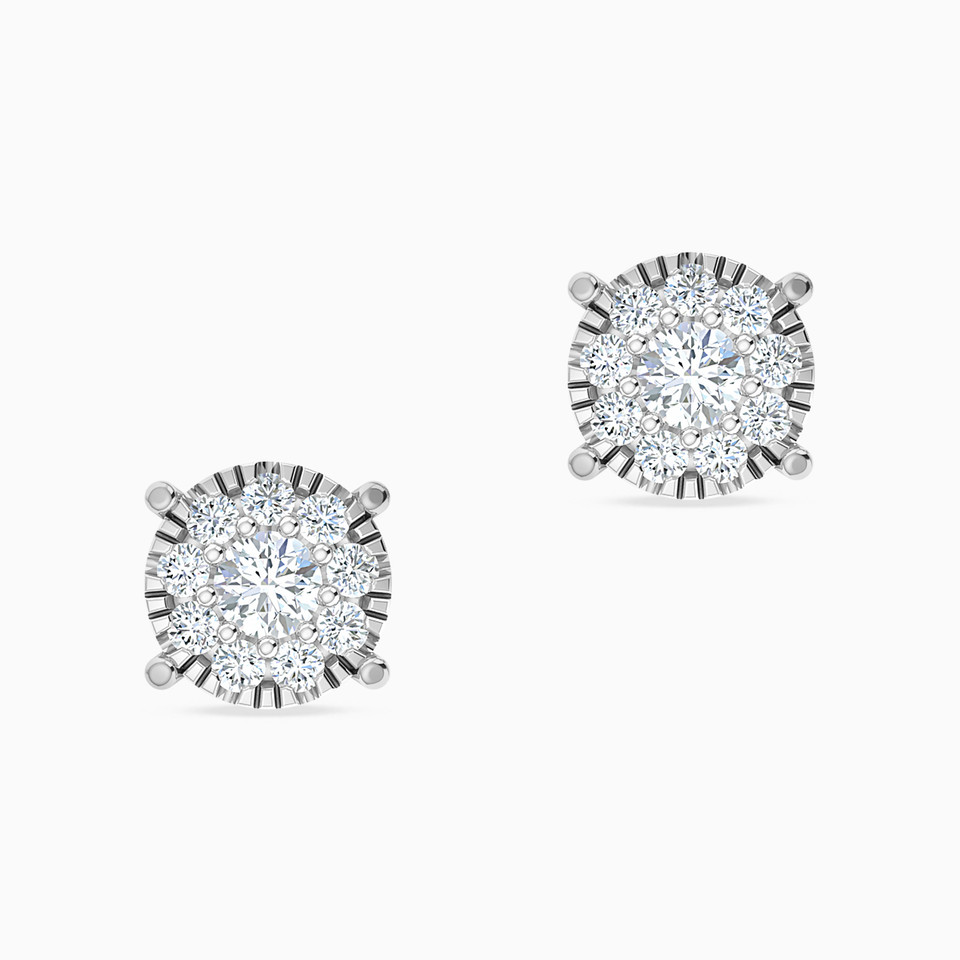 Circle Diamond Stud Earrings in 18K Gold - 3 Circle Diamond Stud Earrings in 18K Gold - 3