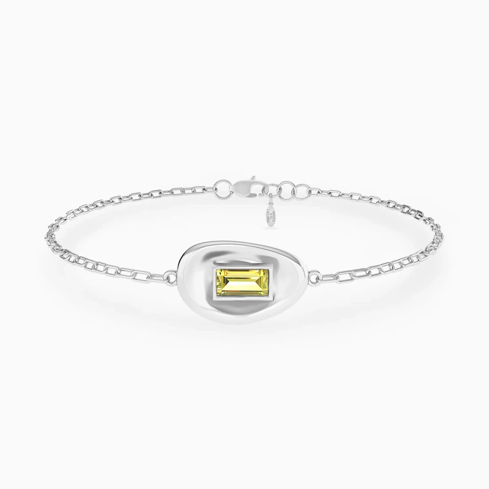 Oval Setting & Baguette Yellow Stone Chain Bracelet in Silver Oval Setting & Baguette Yellow Stone Chain Bracelet in Silver