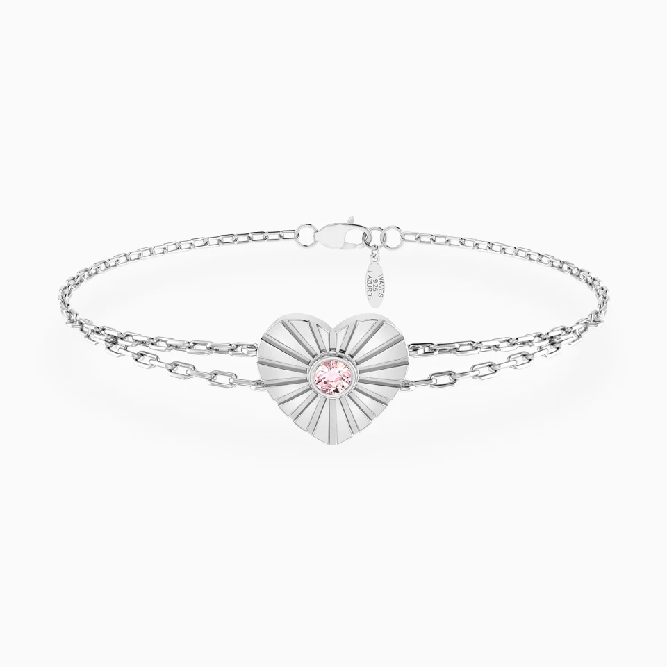 Heart Rose Stone Double Chain Bracelet in Silver Heart Rose Stone Double Chain Bracelet in Silver