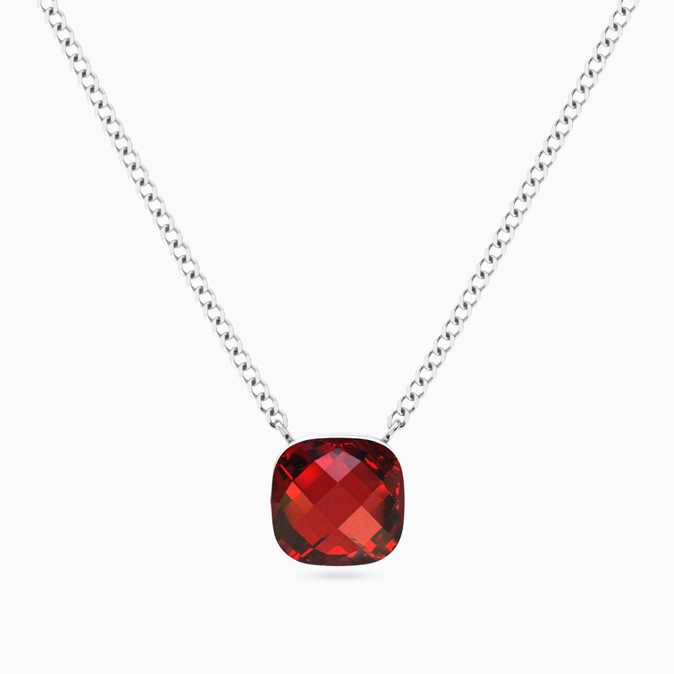 Red Stone Chain Necklace In Silver Red Stone Chain Necklace In Silver