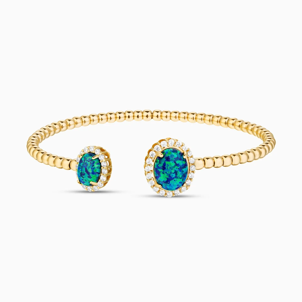 Oval Colored Stones Cuff Beaded Bracelet in 18K Gold Oval Colored Stones Cuff Beaded Bracelet in 18K Gold