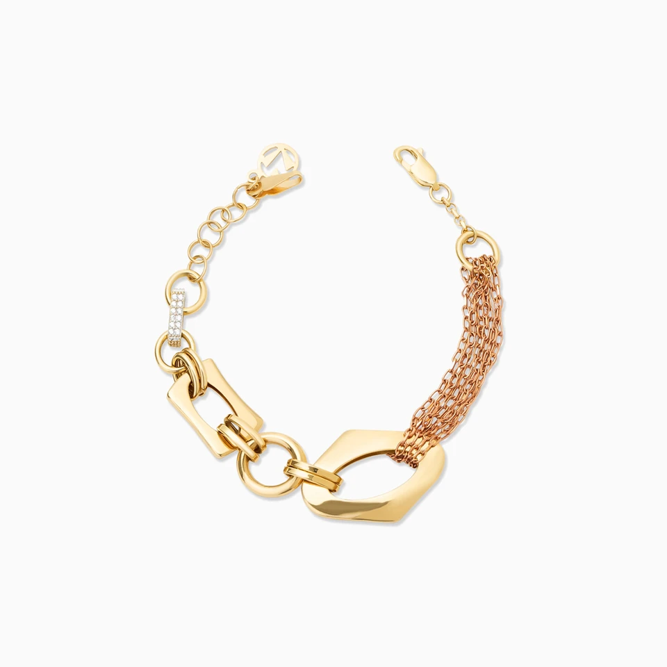Geometric Links Cubic Zirconia & Multi Chain Bracelet in 18K Gold Geometric Links Cubic Zirconia & Multi Chain Bracelet in 18K Gold