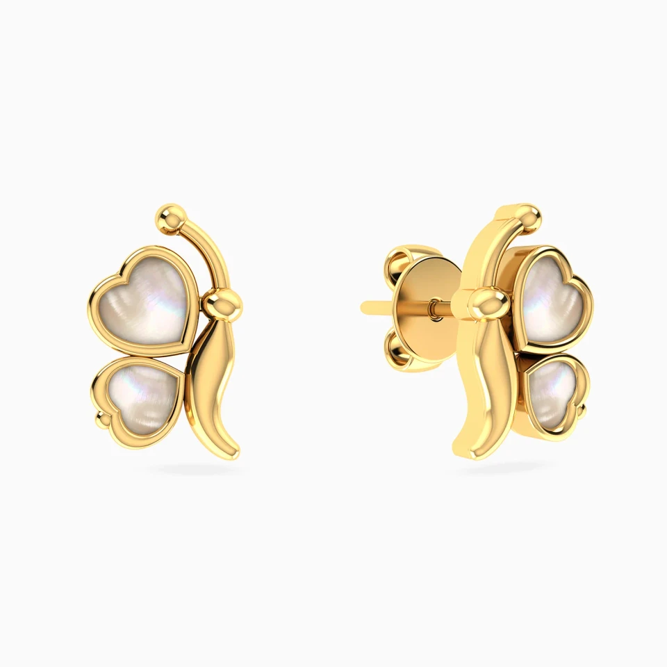 Kids Side View Butterfly Pearl Stud Earrings in 14K Gold Kids Side View Butterfly Pearl Stud Earrings in 14K Gold