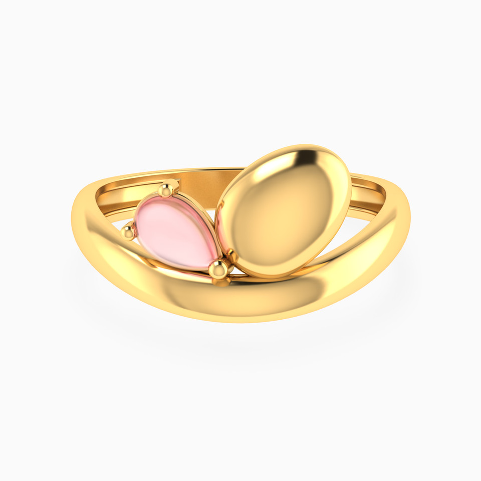 Oval Disc & Rose Stone Ring in Yellow Gold Plating Oval Disc & Rose Stone Ring in Yellow Gold Plating