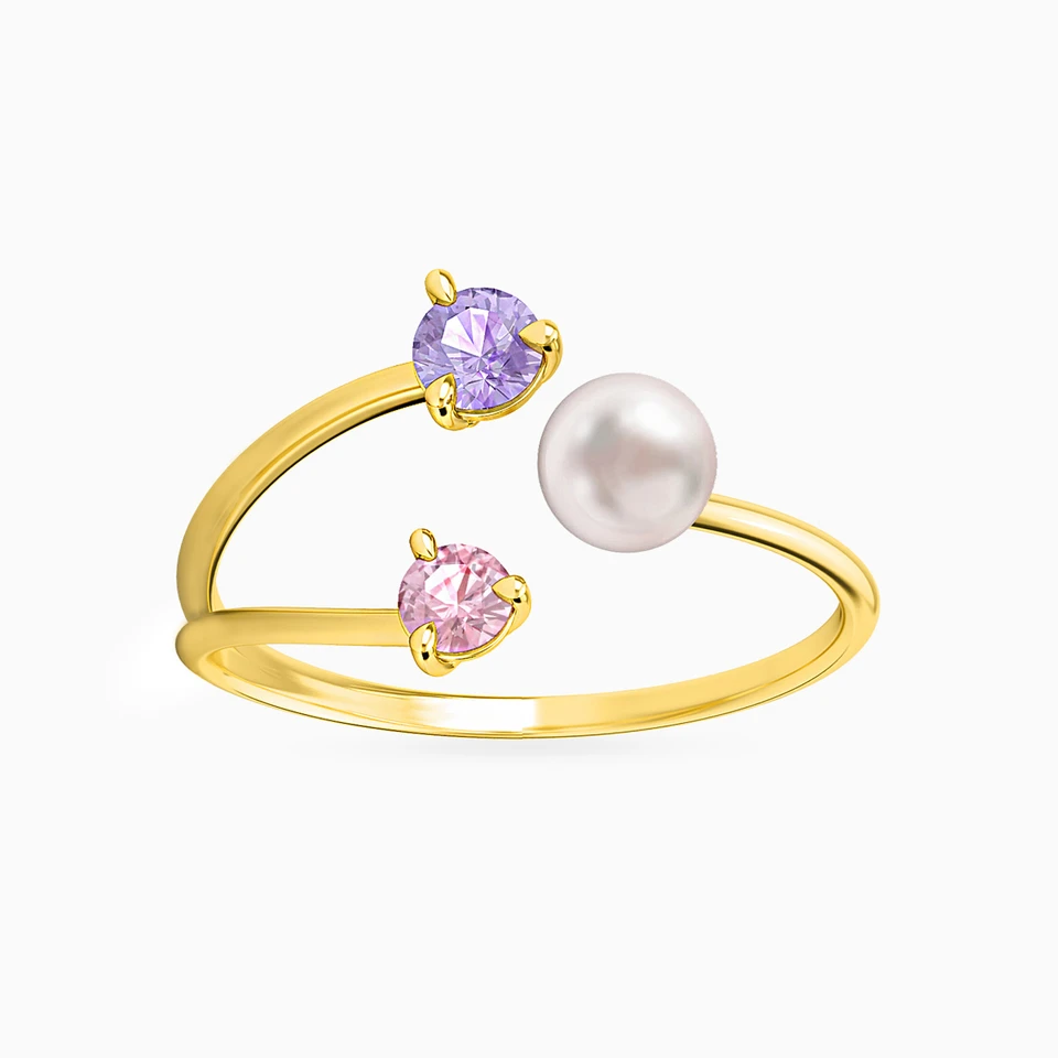 Circle Pearls & Colored Stones Two Headed Ring in 18K Gold Circle Pearls & Colored Stones Two Headed Ring in 18K Gold