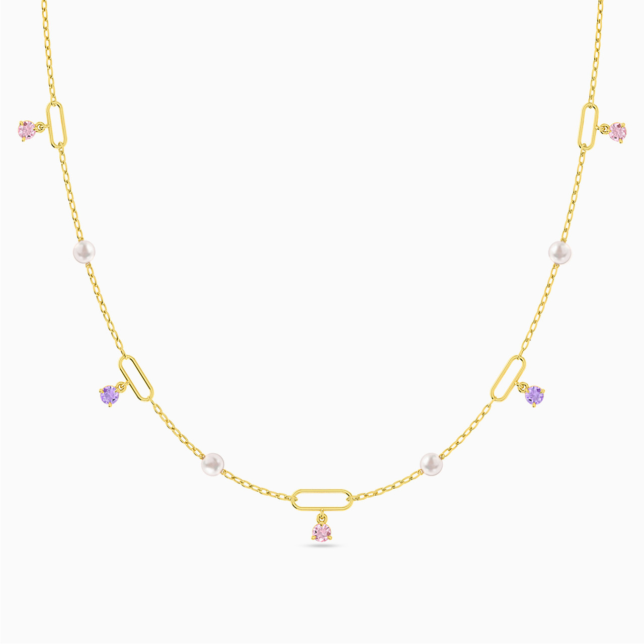 18K Gold Colored Stones Chain Necklace