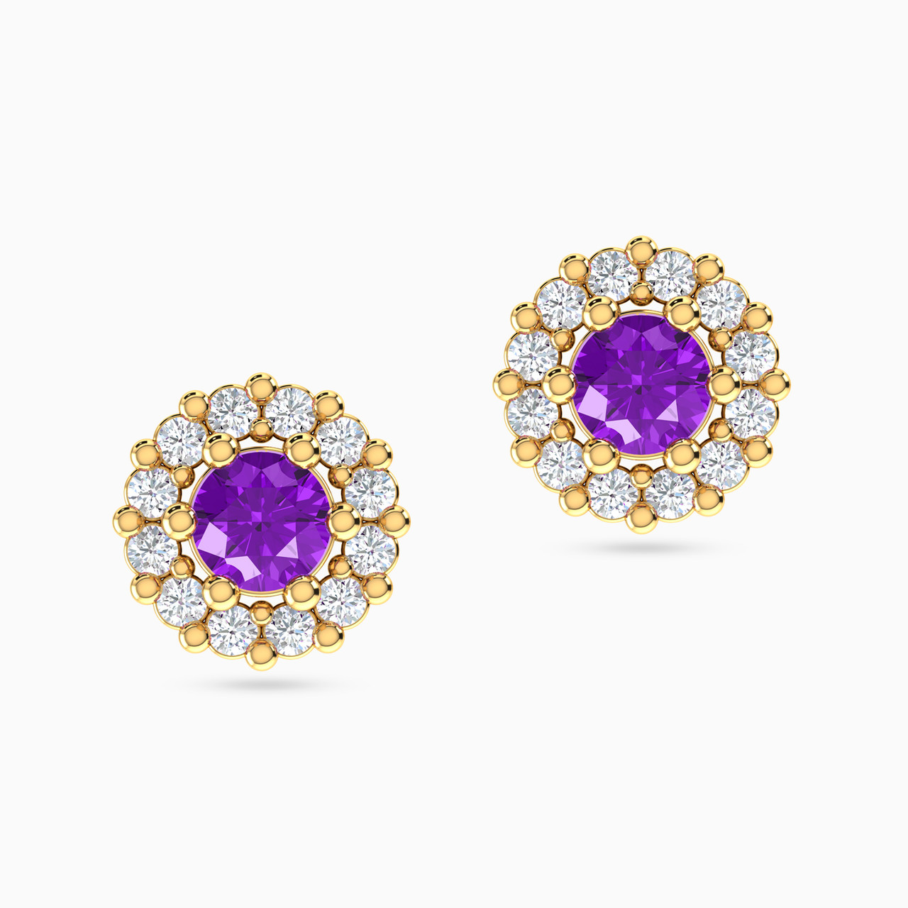 18K Gold Diamond & Colored Stones Stud Earrings