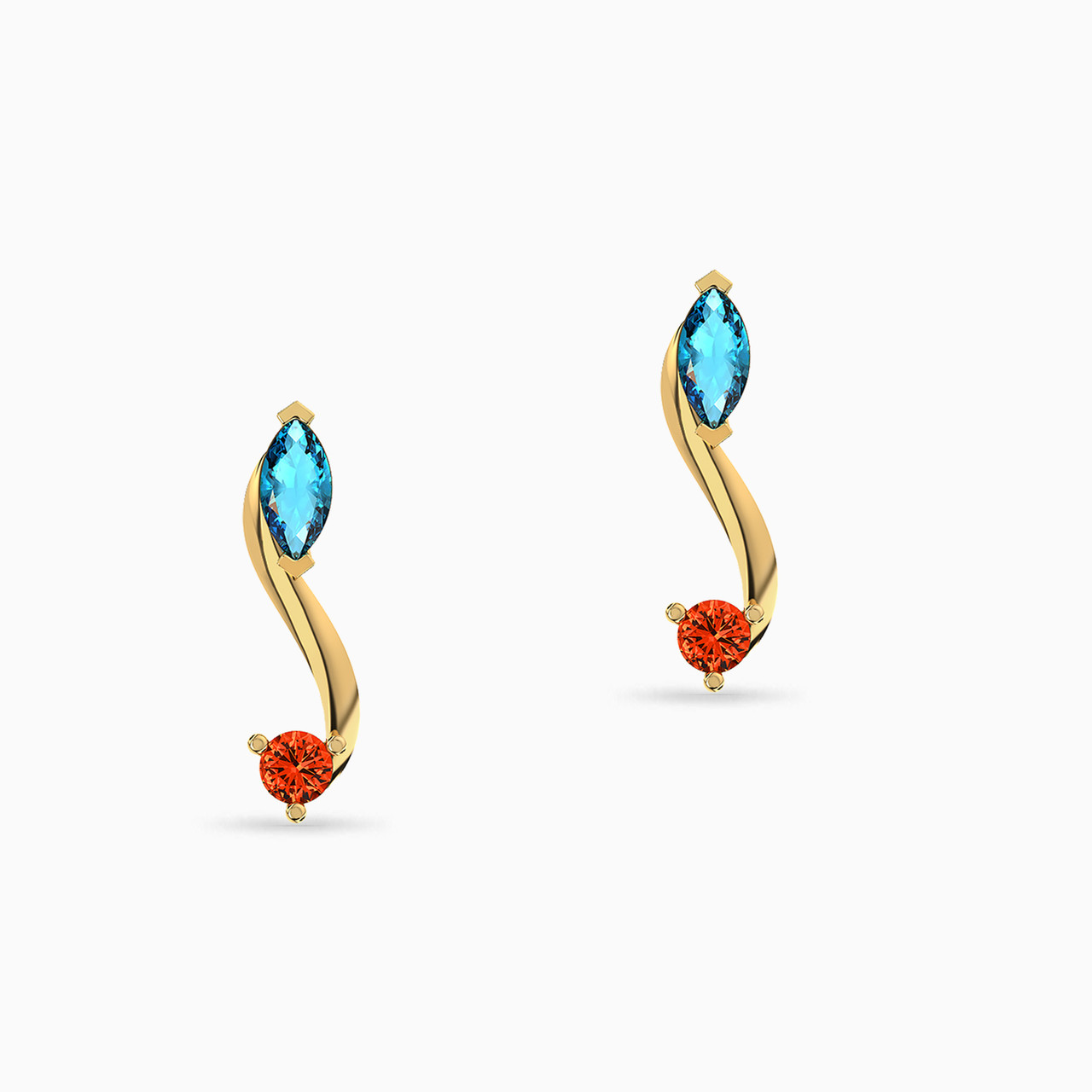 18K Gold Colored Stones Stud Earrings