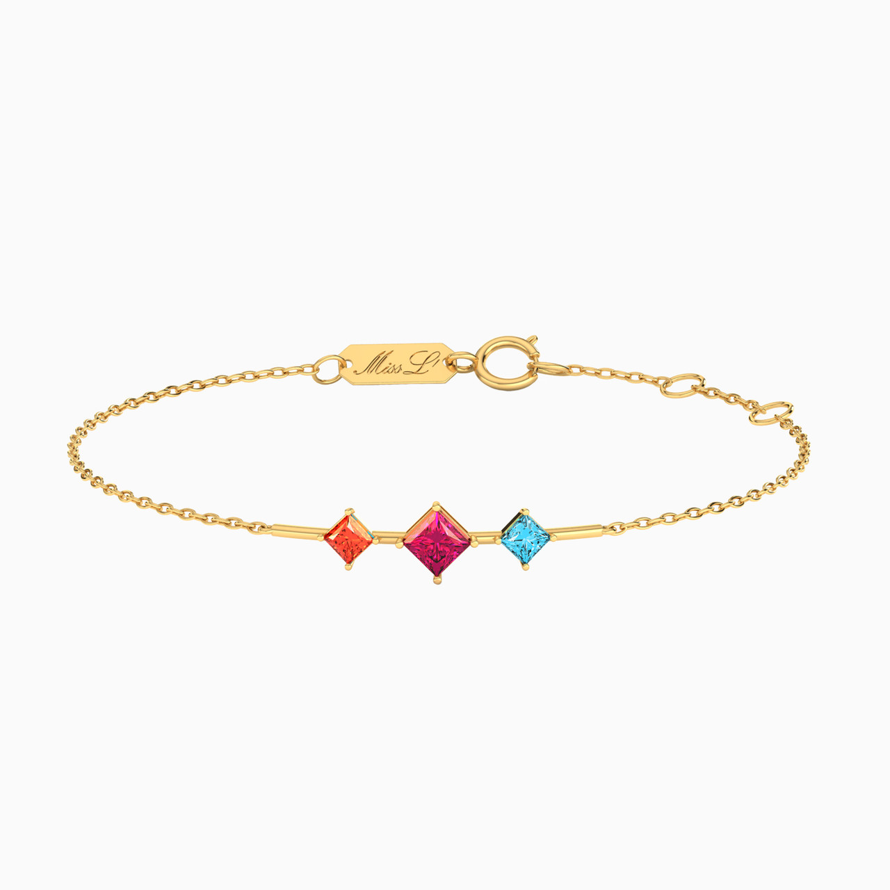 Square Colored Stones Chain Bracelet in 18K Gold